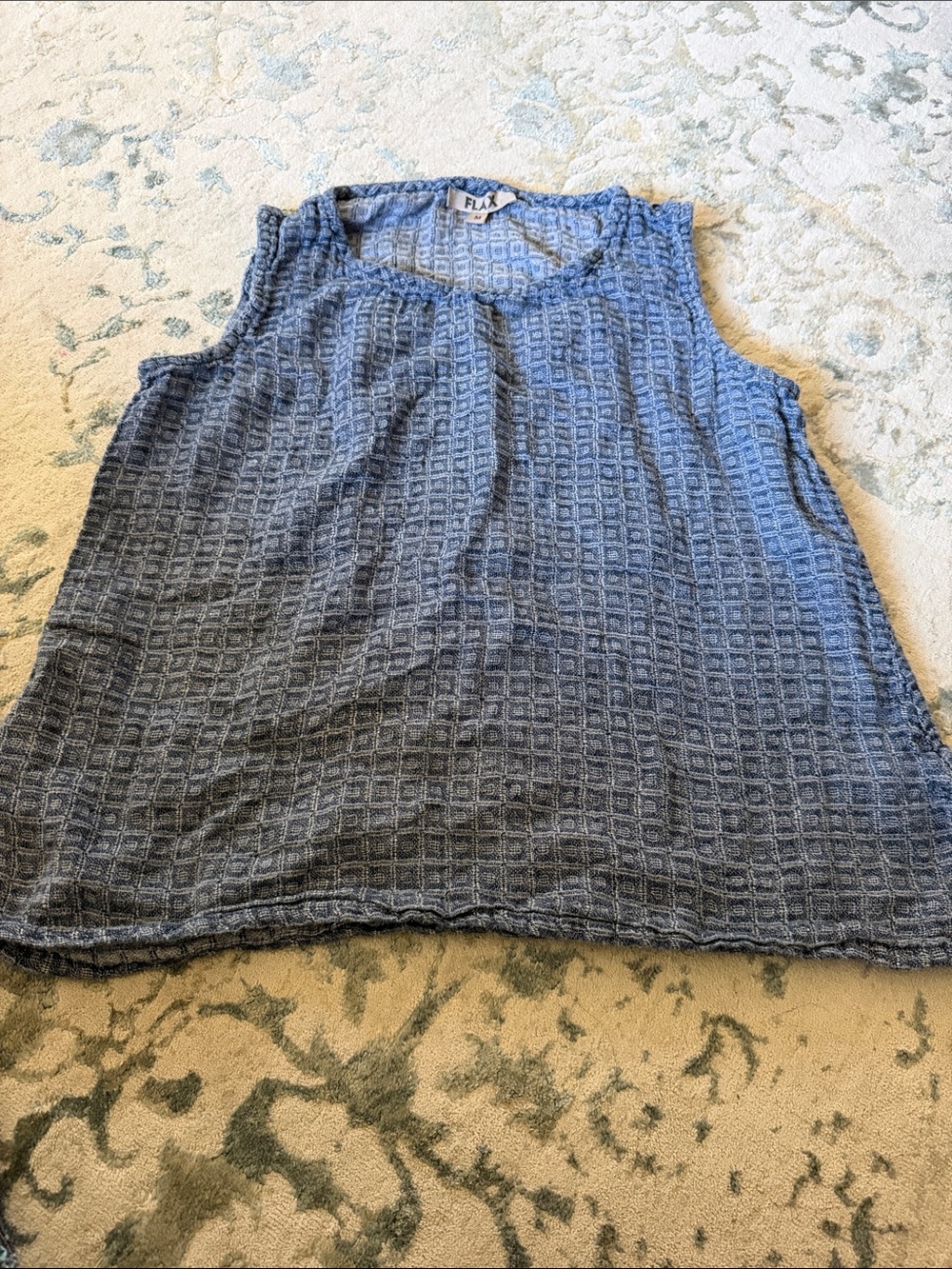 Flax Blue Textured Linen-Blend Tank